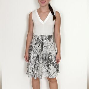 Inizio Made in Italy Linen Cotton Dress White Gray Abstract Print Size S